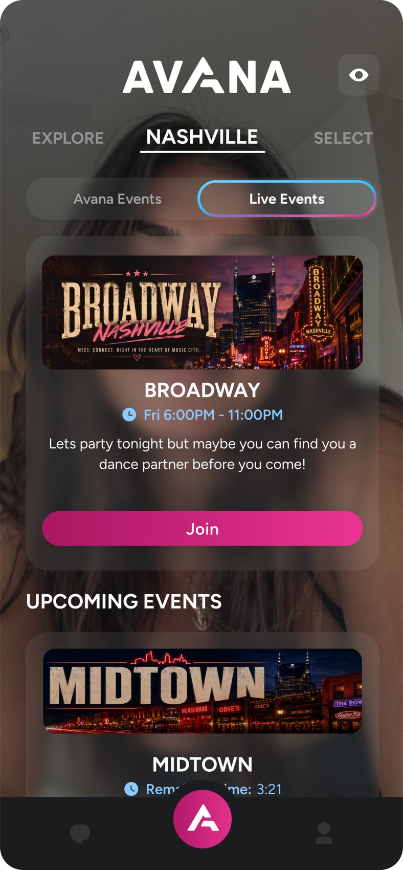 Avana event screen